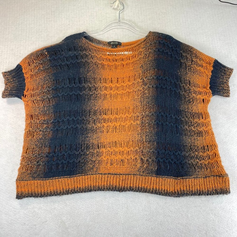 ZARIA Womens S Wool Blend Orange Black Ombre Knit Short Sleeve Oversized Sweater